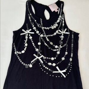Romeo & Juliet Couture Black Bejeweled  Tank Top M spandex rayon